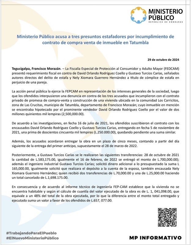 Comunicado MP estafa Tatumbla 