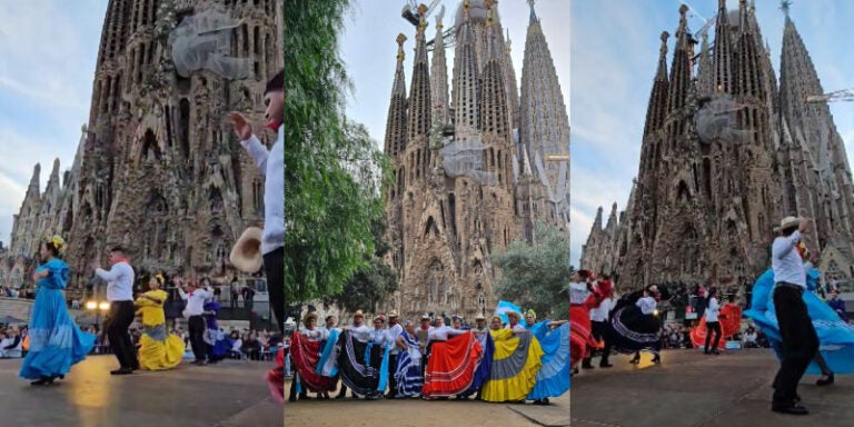 Hondureños bailan danza frente a emblemática basílica en España