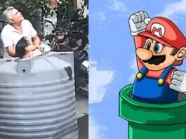 ¡Al estilo Mario Bros! Mujer sale ilesa tras caerle un gran barril