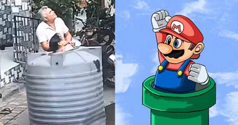 ¡Al estilo Mario Bros! Mujer sale ilesa tras caerle un gran barril