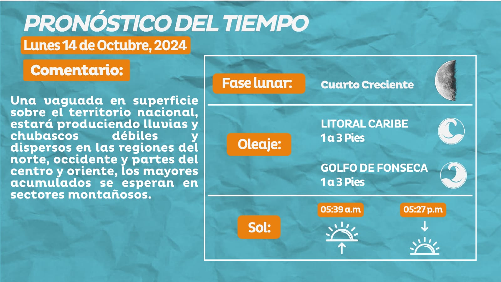 Lluvias de diferentes intensidades en territorio nacional