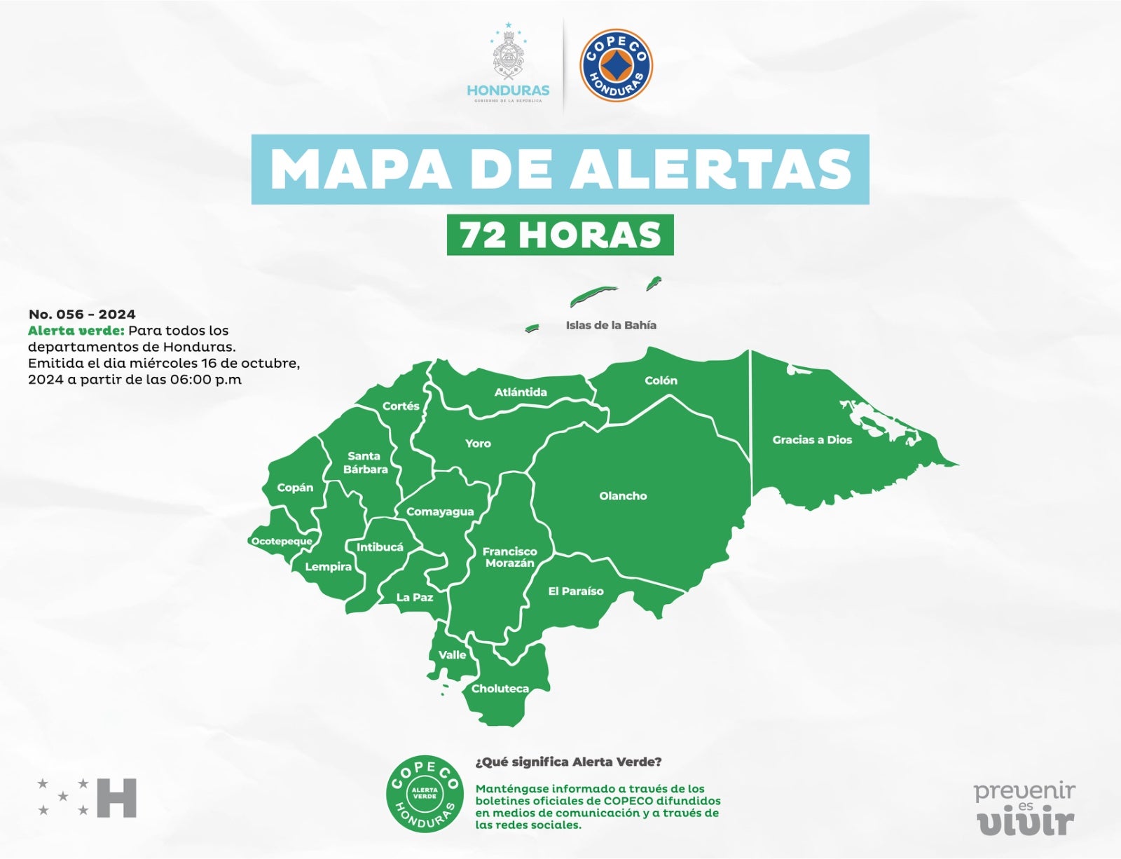 Decretan alerta verde por 72 horas en todo Honduras