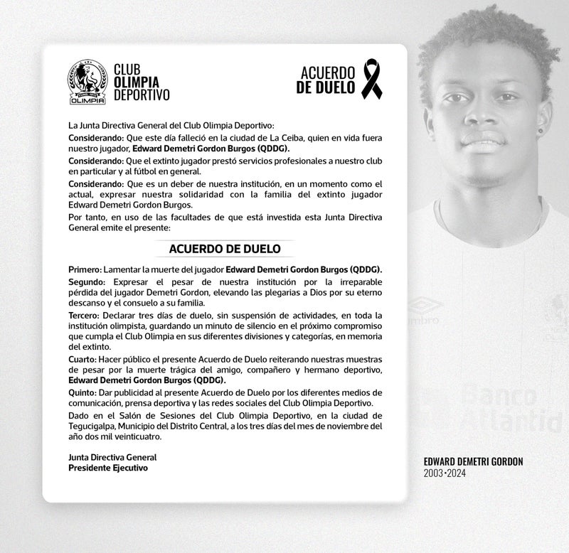 Acuerdo de duelo del Olimpia 