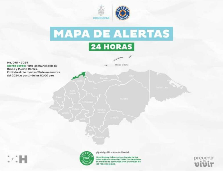 Declaran alerta verde por 24 horas para Cortés