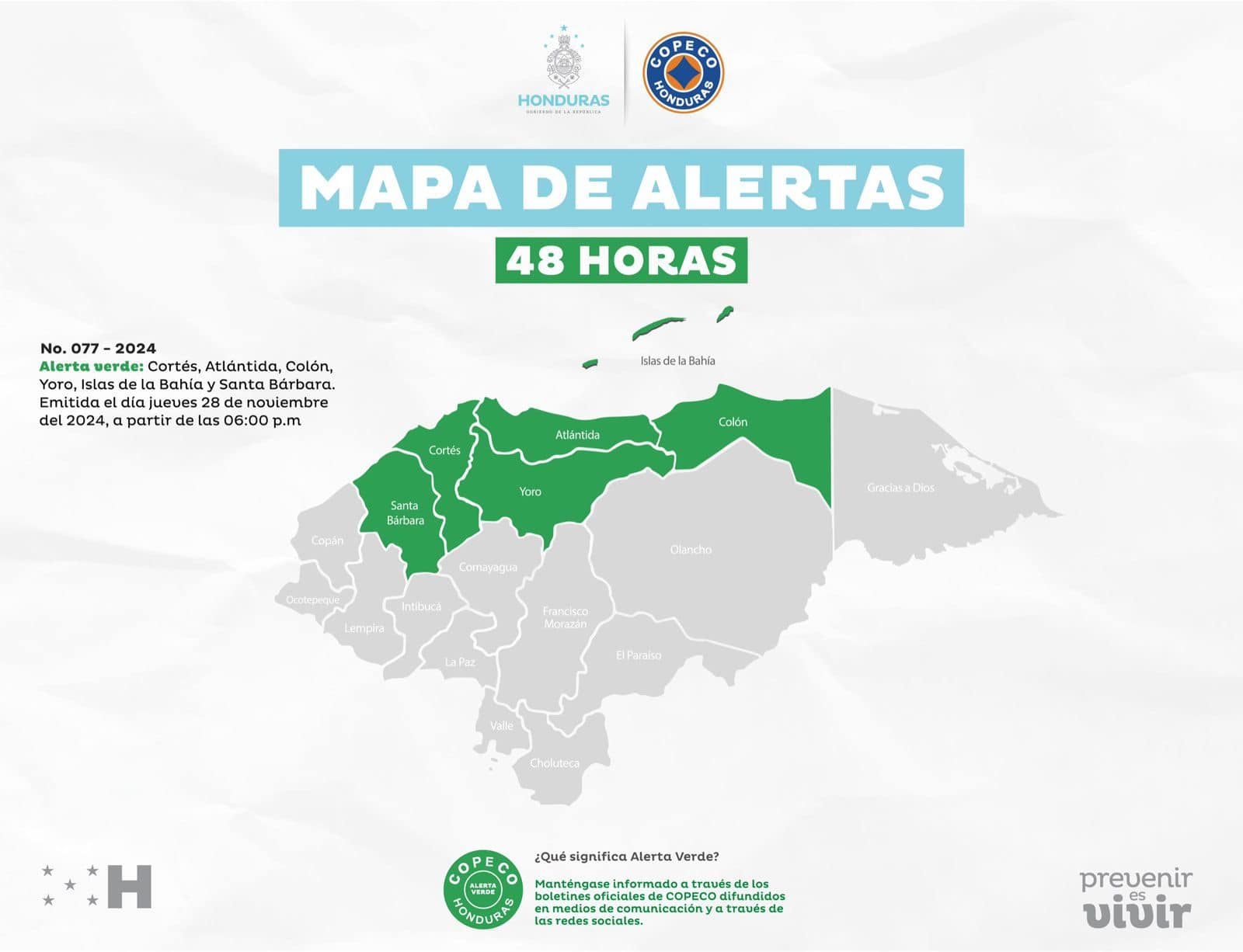 Decretan alerta verde en seis departamentos de Honduras