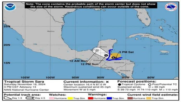 Tormenta tropical Sara se aleja del caribe hondureño