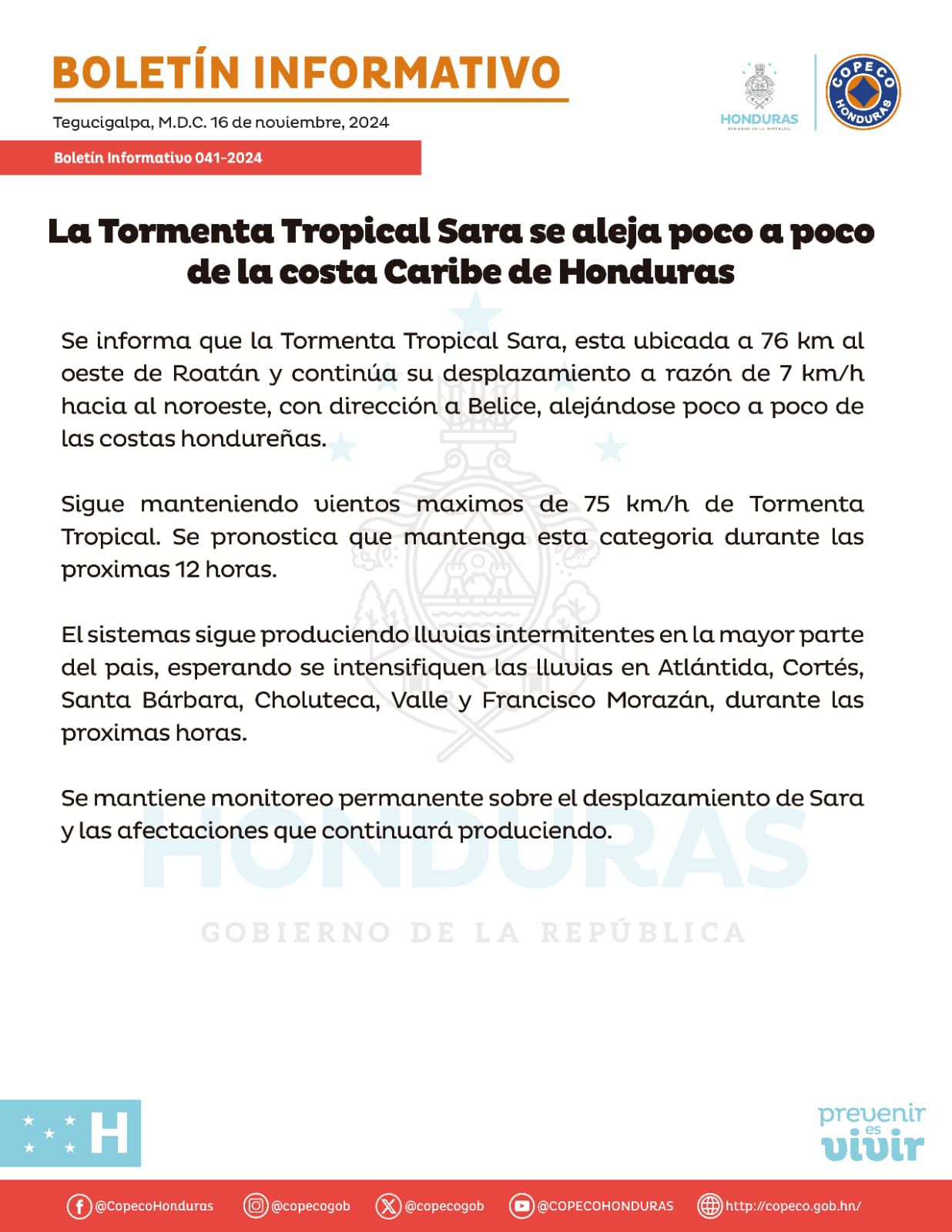 Tormenta tropical Sara se aleja del caribe hondureño