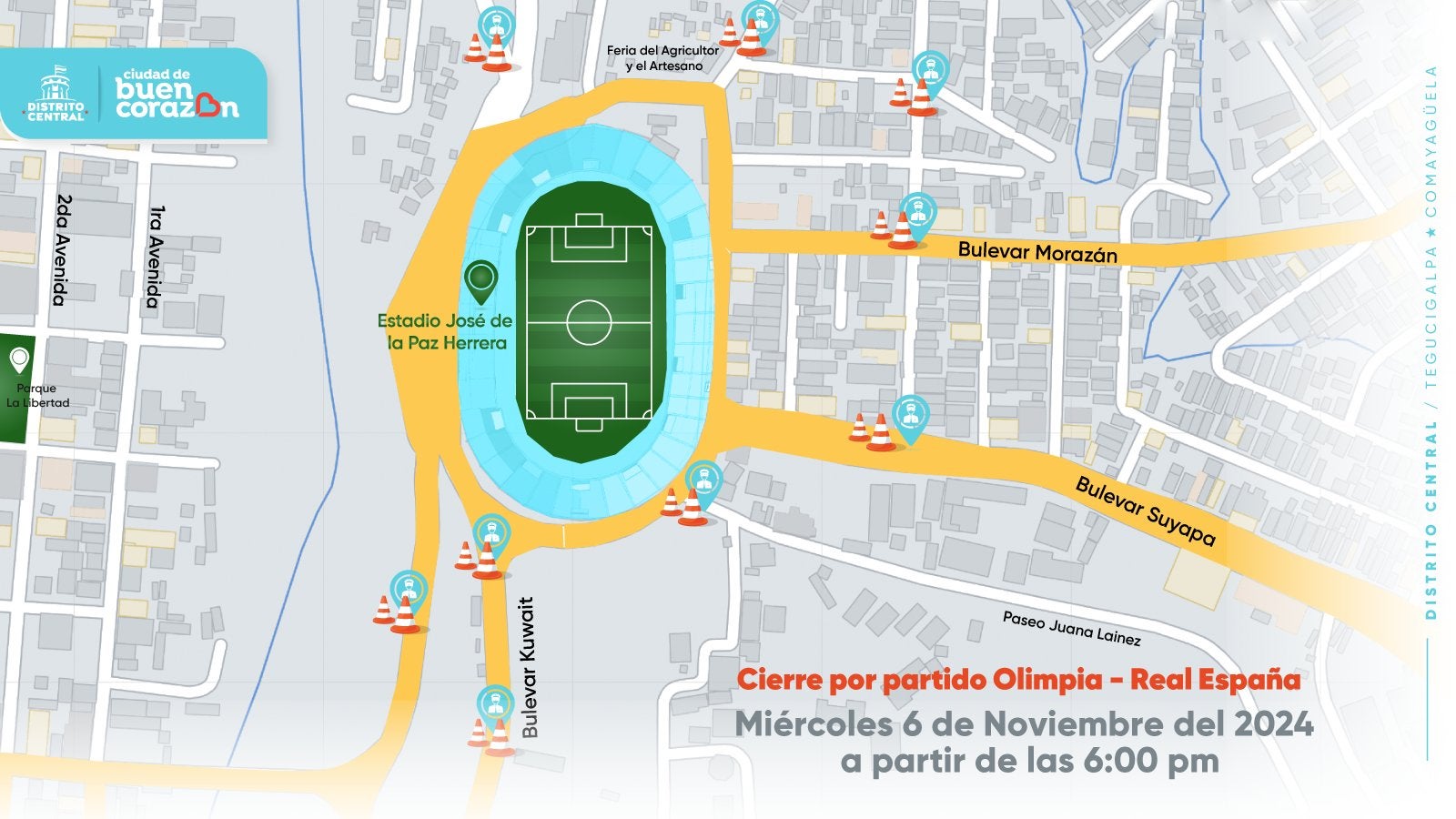 Estas son las calles de TGU que están cerradas por el clásico entre Olimpia y Real España