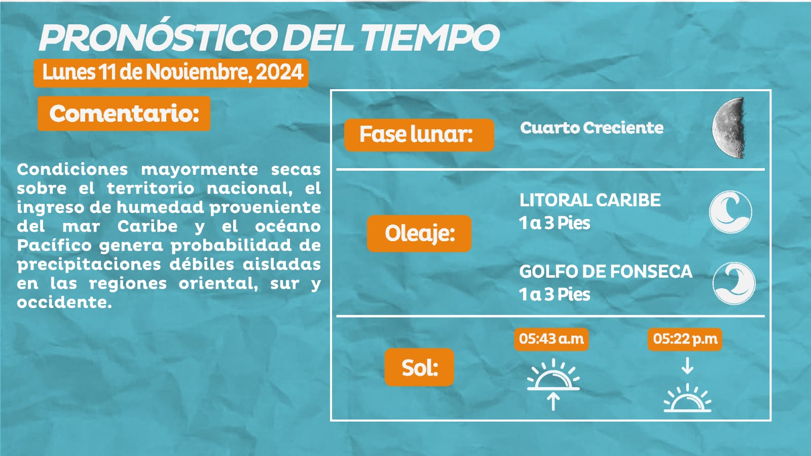 Ingreso de humedad generará lluvias en gran parte del país