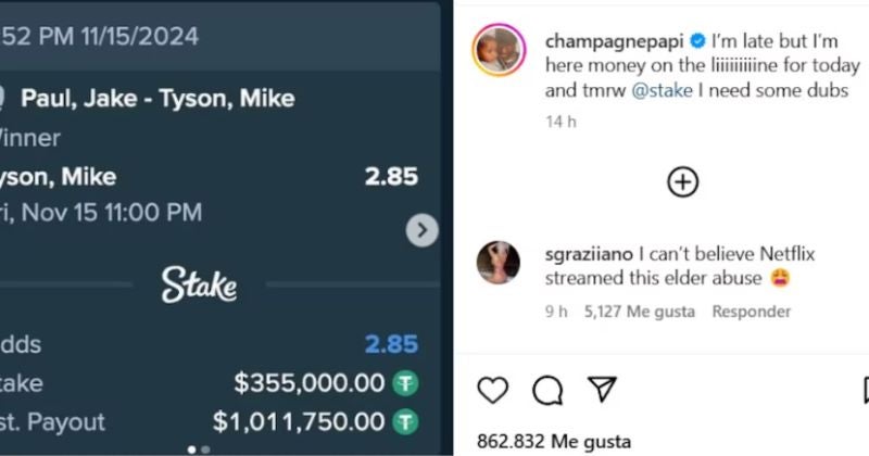 Drake pierde gran suma de dinero por apostar a favor de Mike Tyson