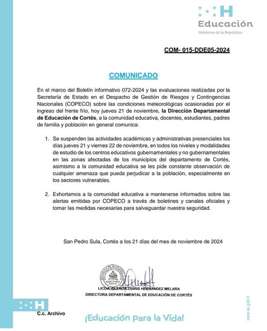 Suspenden clases en Cortés