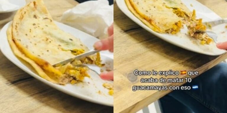 Critican a español por comer una baleada con tenedor y cuchillo