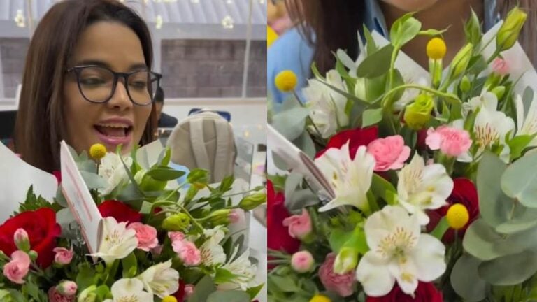 ¿Admirador secreto? Le regalan un ramo de flores a Ariela Cáceres