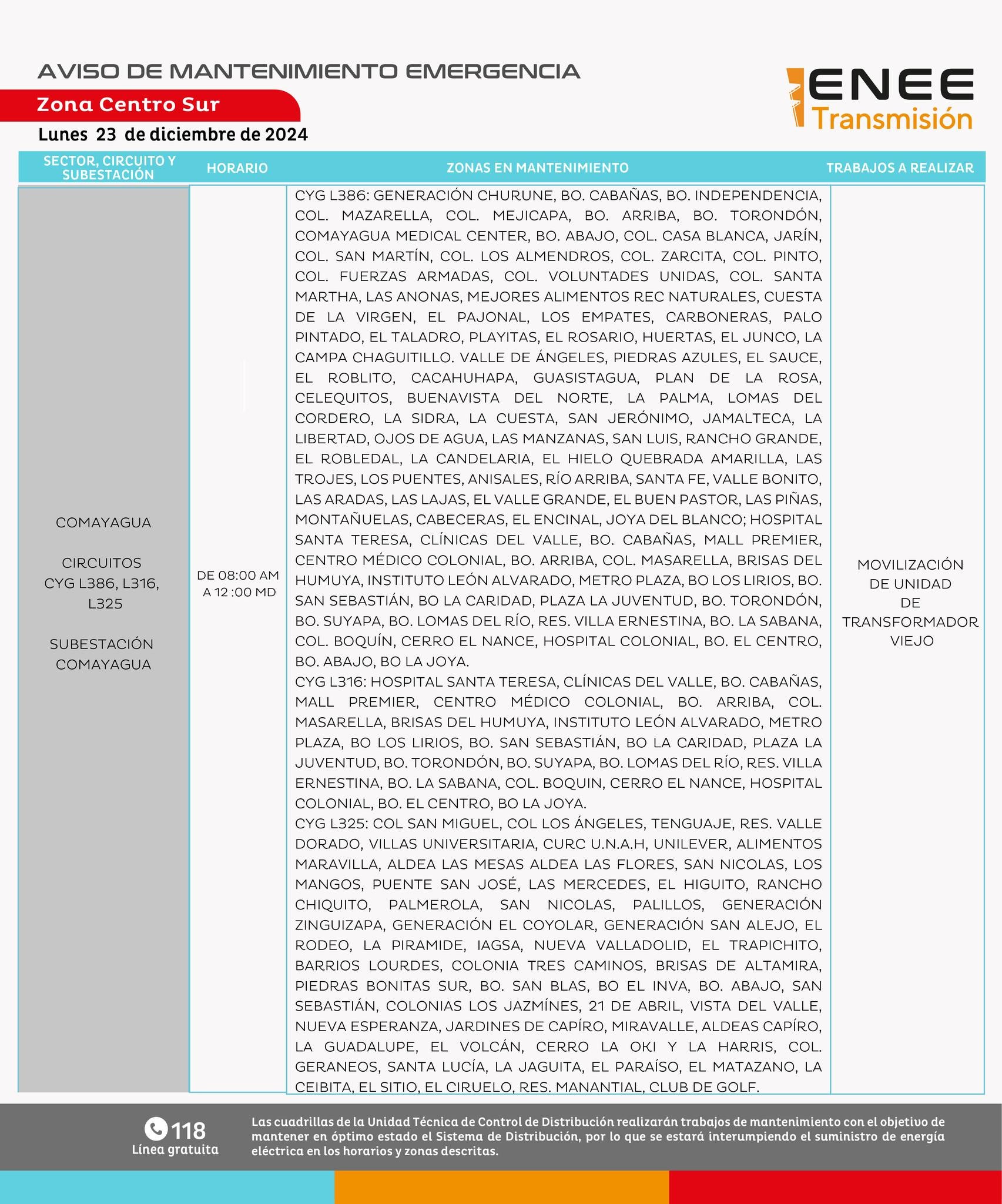 Anuncian cortes de energía en La Paz, Comayagua y Cortés