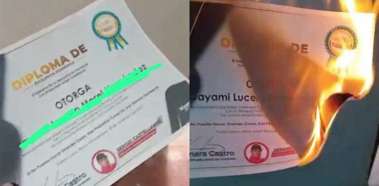 Padre molesto quema diploma que llevaba fotografía del diputado Sergio Castellanos