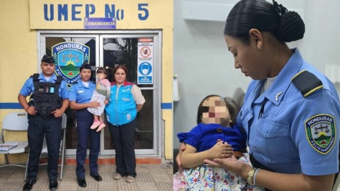 Rescatan a menor abandonada frente a un hotel en San Pedro Sula