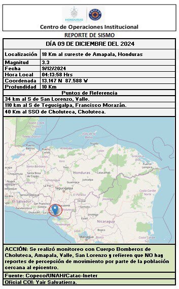 Sismo registrado hoy lunes. 