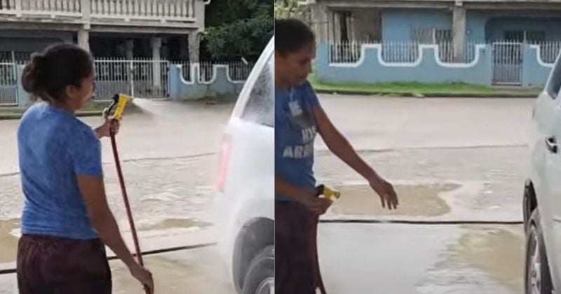 Admirable, madre ceibeña lava vehículos para mantener a sus dos hijas