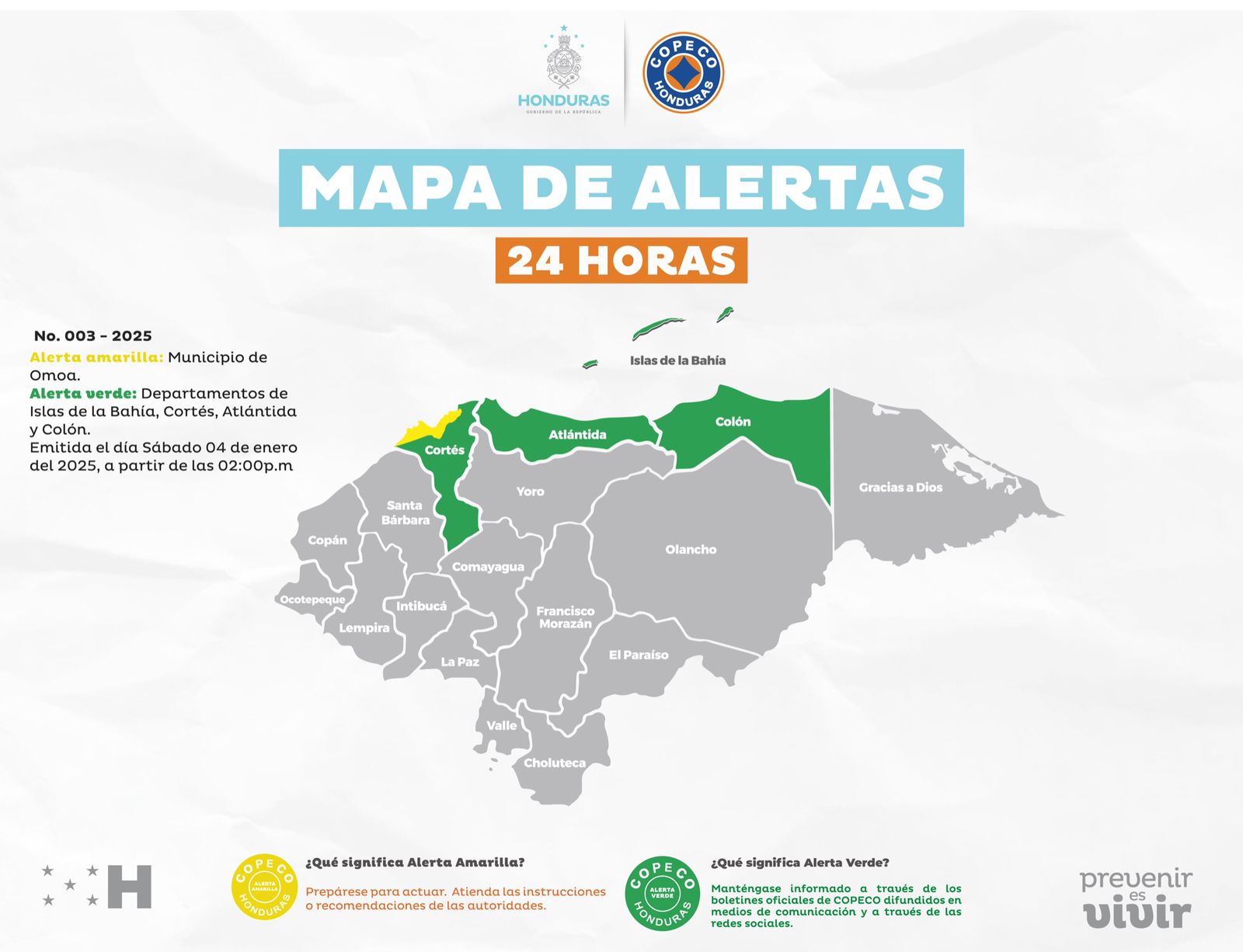 Decretan alerta amarilla en Omoa y amplía alerta verde a más regiones de Honduras