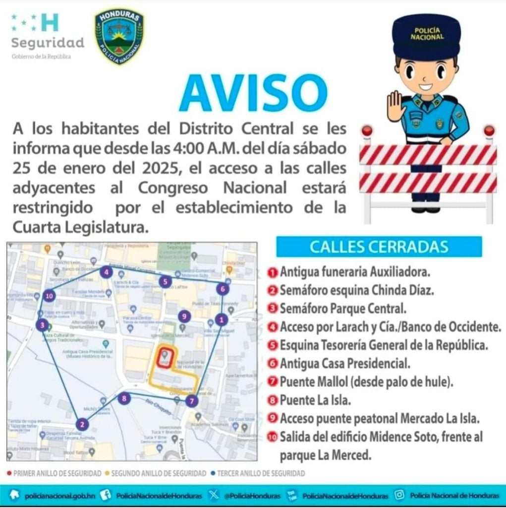 Cuáles calles estarán cerradas en Tegucigalpa este sábado?