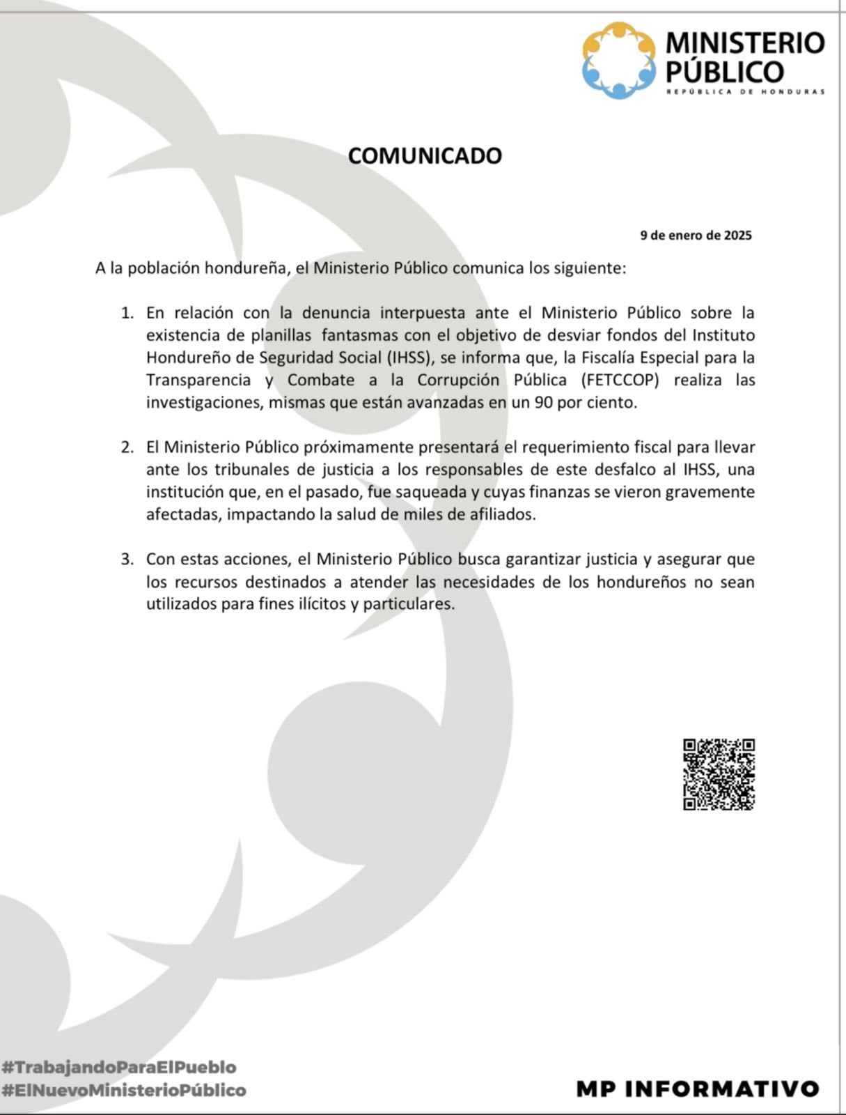 Comunicado del MP.