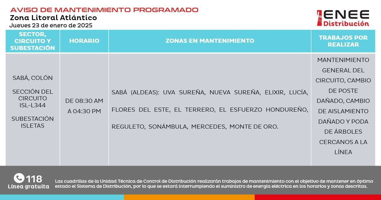 Anuncian Cortes de energía en Francisco Morazán, Cortés y Valle.