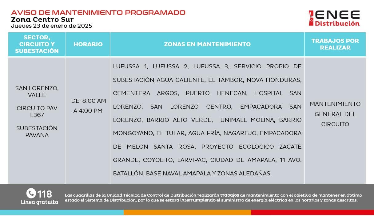 Anuncian Cortes de energía en Francisco Morazán, Cortés y Valle.