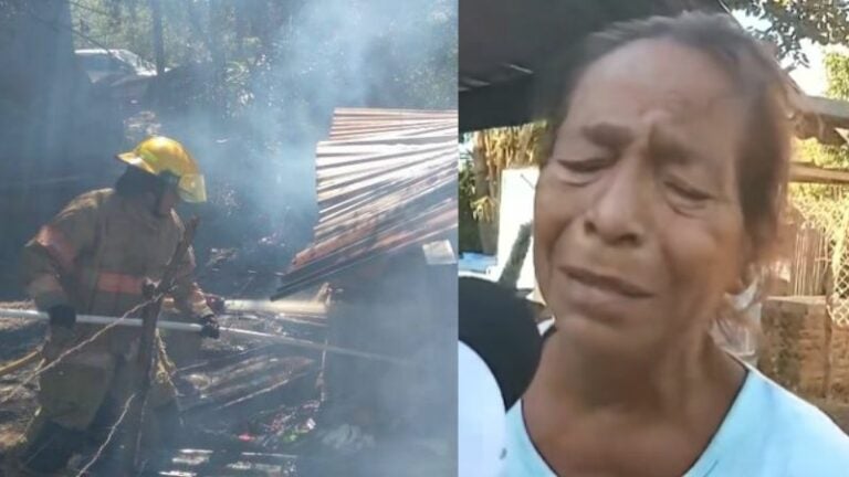 Madre llora al ver su casa quemada en Choluteca