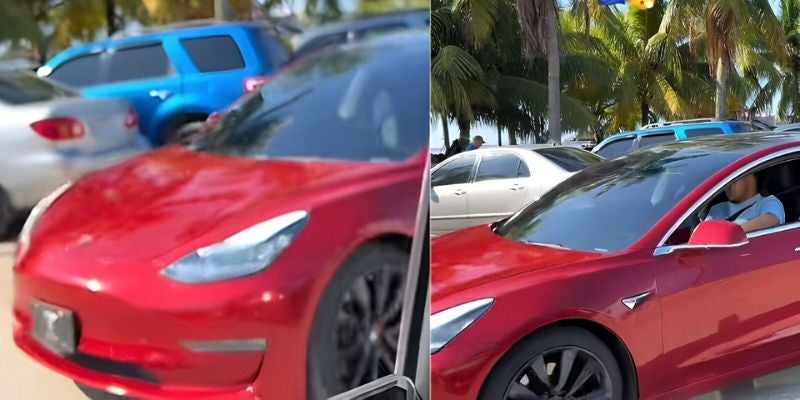 Tecnología en la playa: captan un Tesla en Puerto Cortés