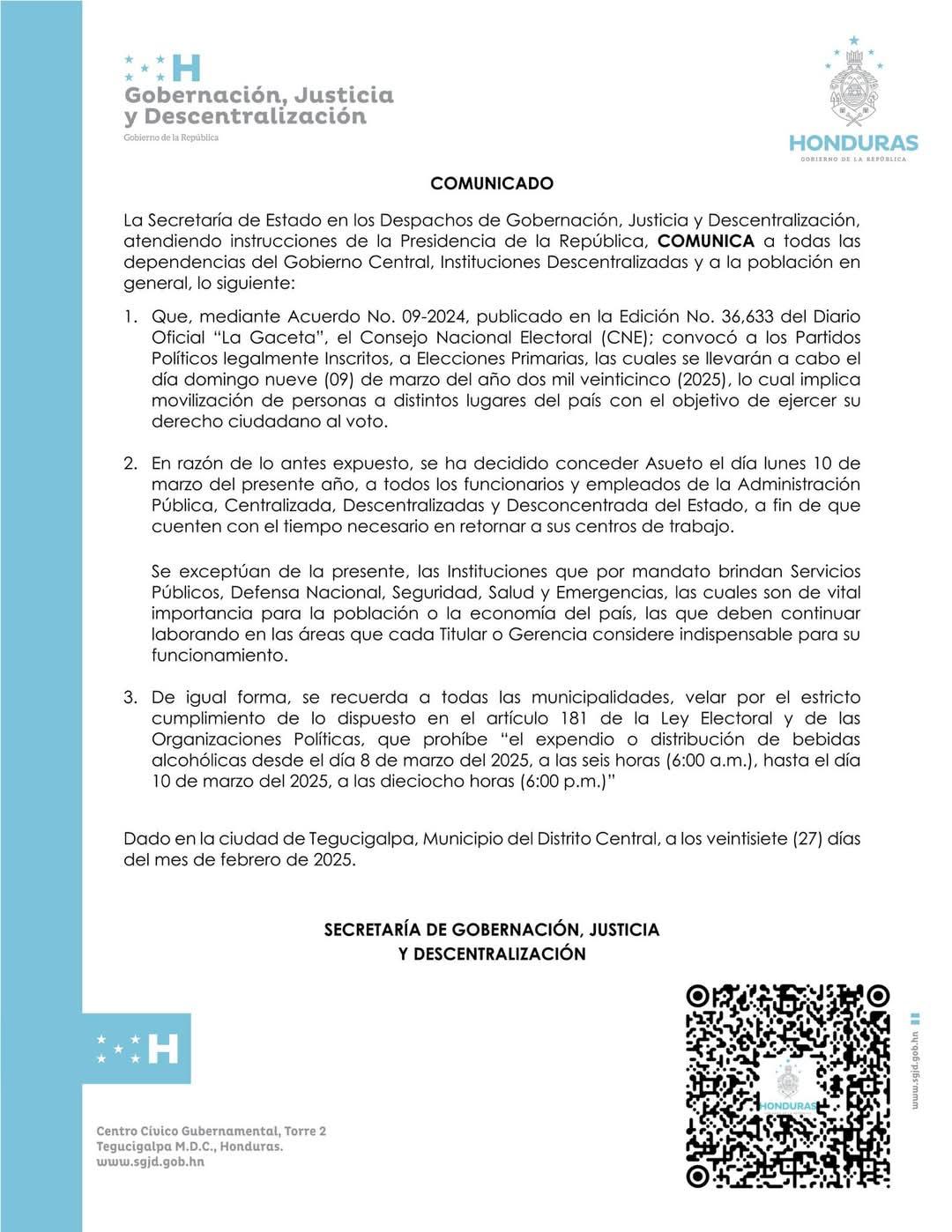 Conceden asueto a los empleados públicos el próximo 10 de marzo