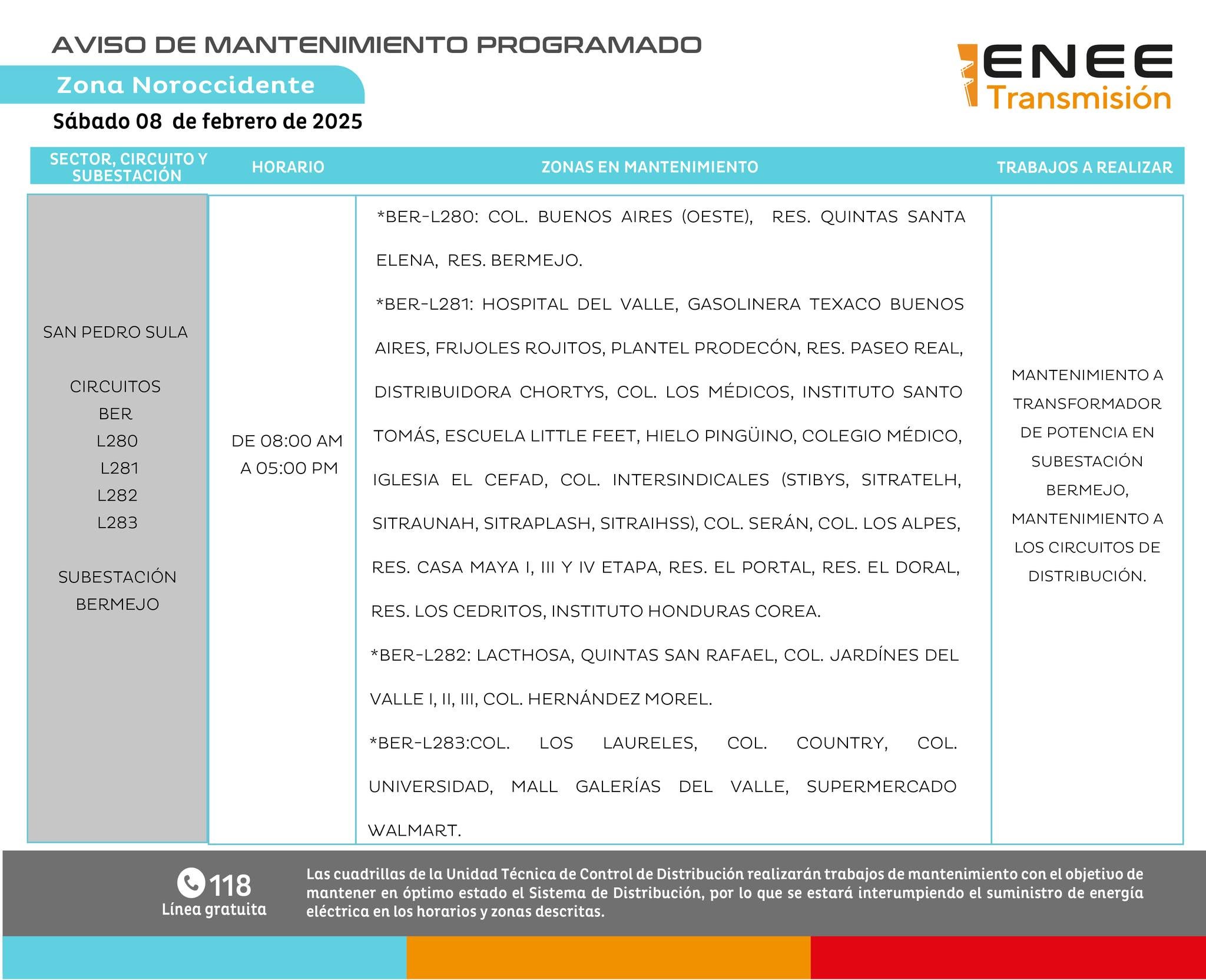 Programan cortes de energía en Francisco Morazán y Cortés