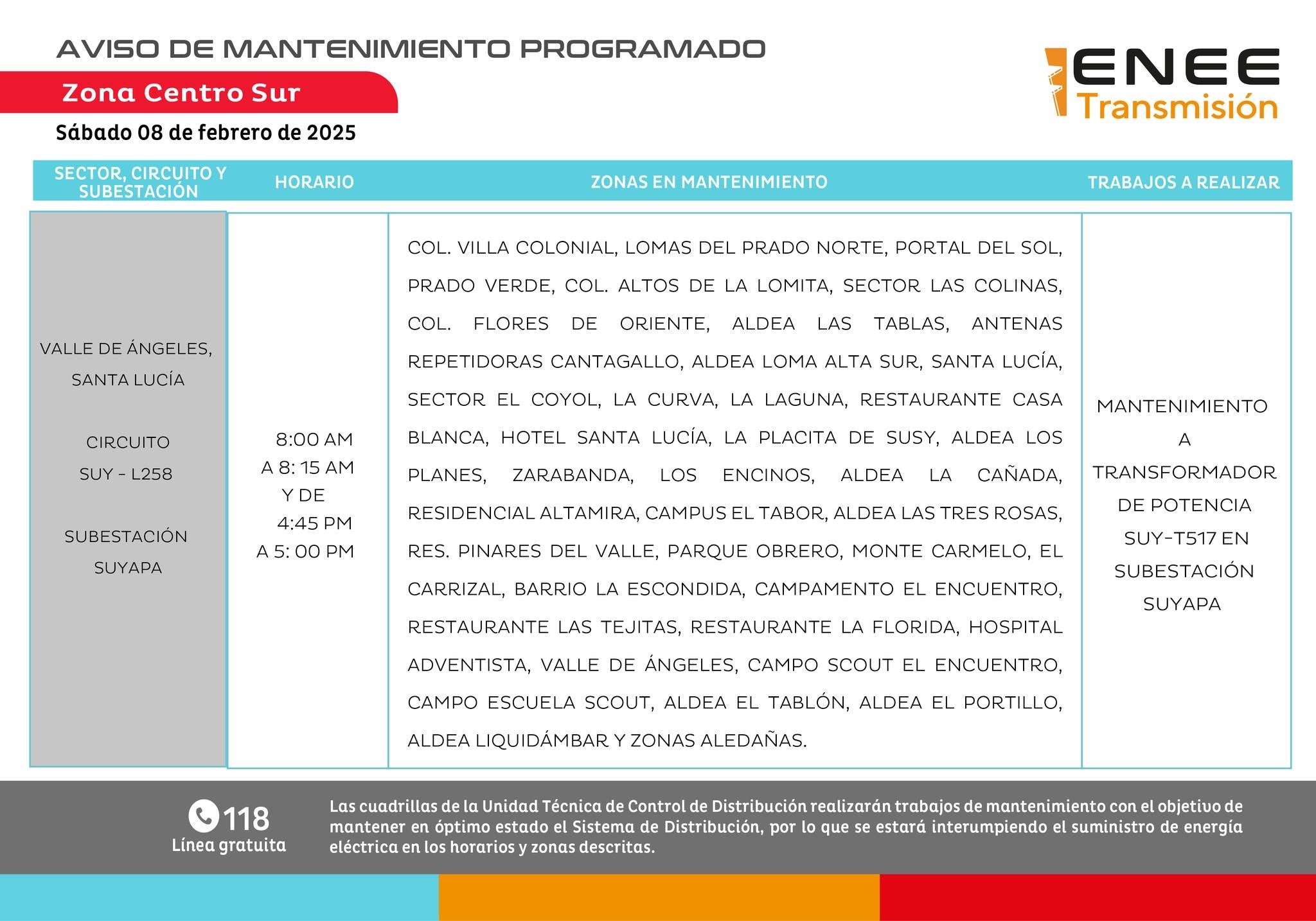 Programan cortes de energía en Francisco Morazán y Cortés