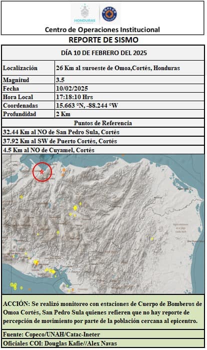 Sismo de 3.5 sacude el sureste de Omoa, Cortés" ¿Se sintió este sismo en tu área?