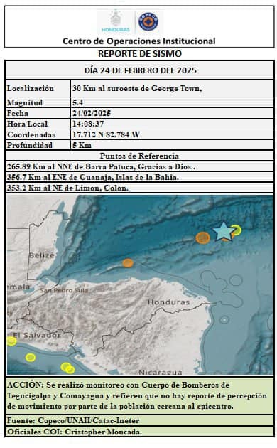 ¡Terremoto sacude la región! Sismo de magnitud 5.4 se registra cerca de la costa de Honduras