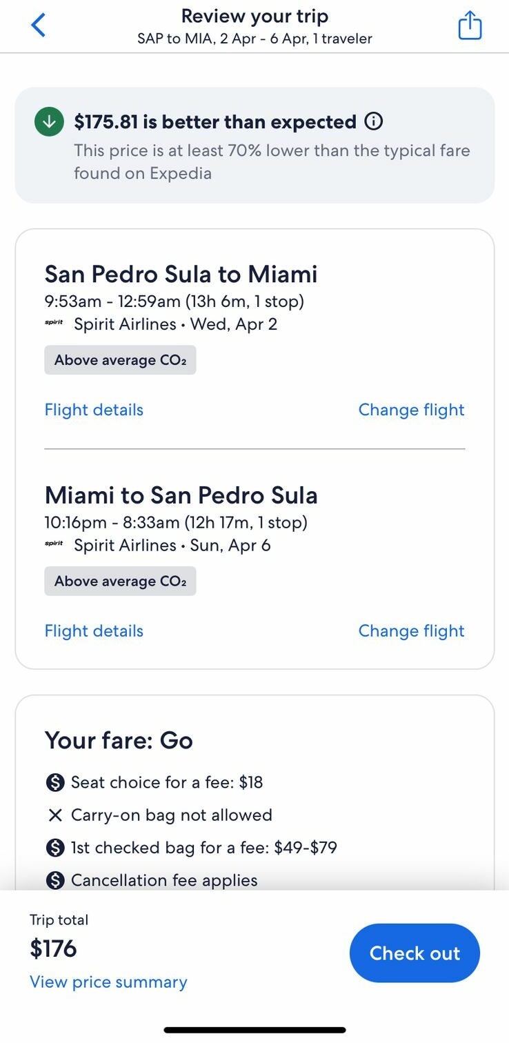 Un vuelvo desde San Pedro Sula a Miami, del 2-6 de abril, puede ser encontrado en 175.81 dólares. 