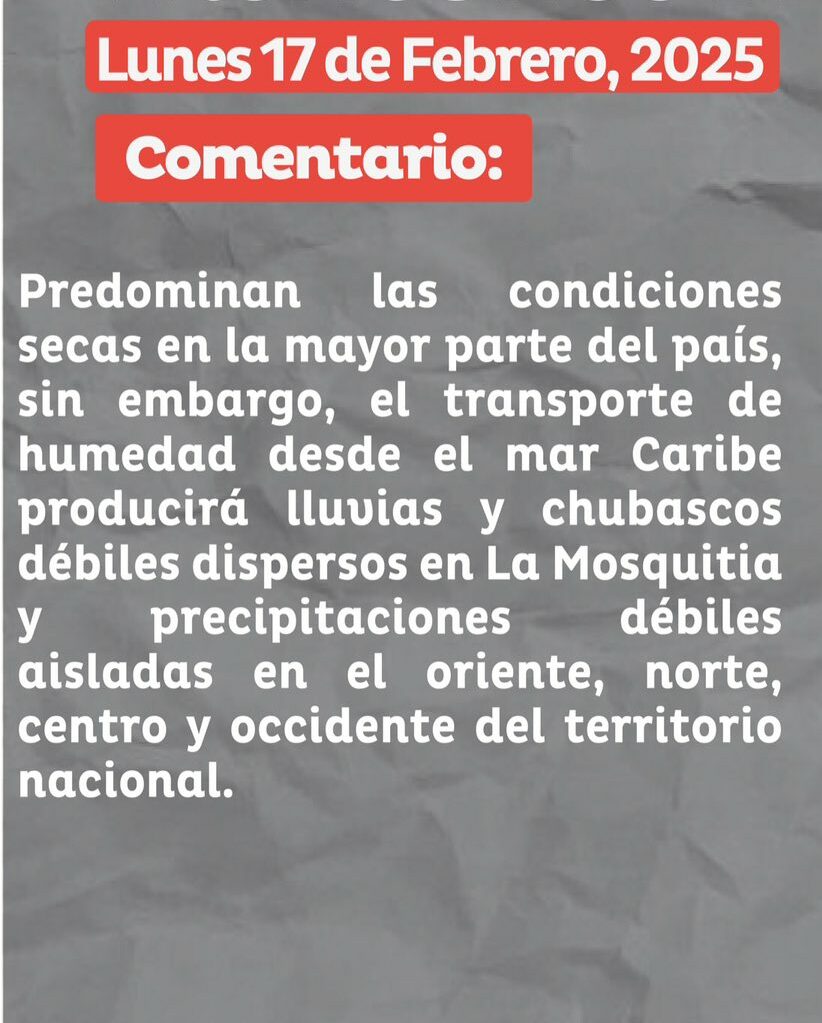 Clima hoy lunes en Honduras. 