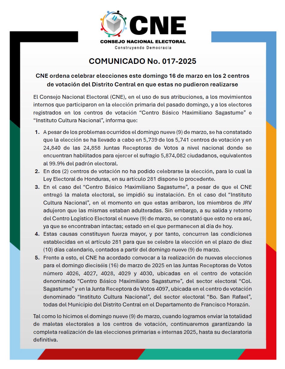 Comunicado del CNE