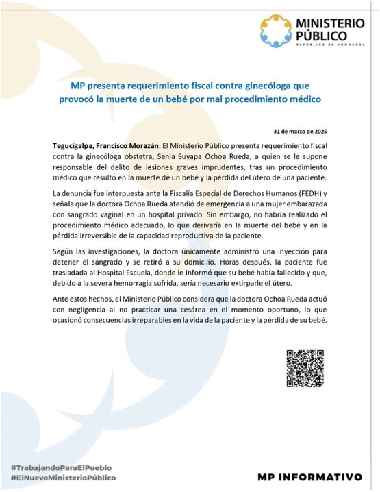 Comunicado publicado por el MP