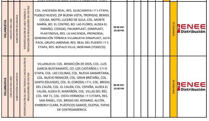 Cortes de energía domingo 2 de marzo 2025