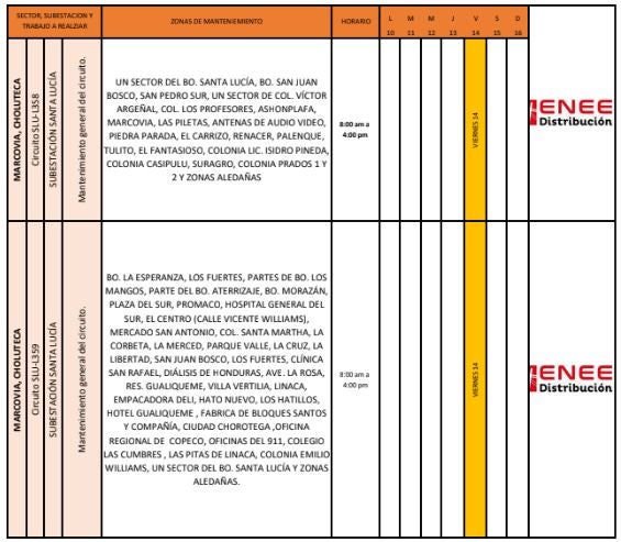 Cortes de energía en Choluteca