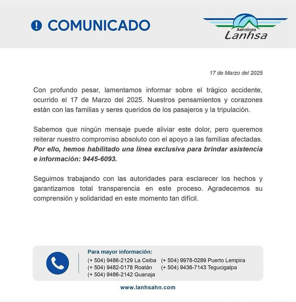 Comunicado de Lanhsa. 