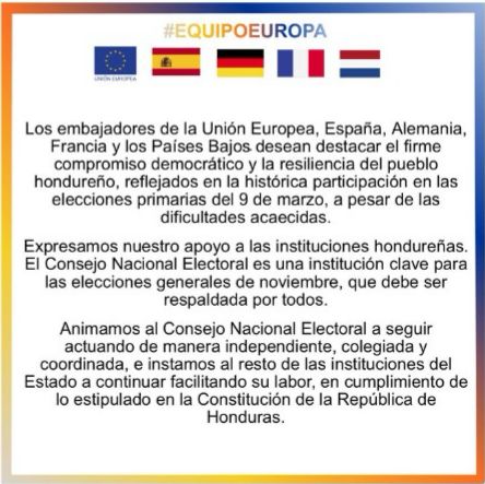 comunicado de los embajadores de la Unión Europea, España, Alemania, Francia y los Países Bajos