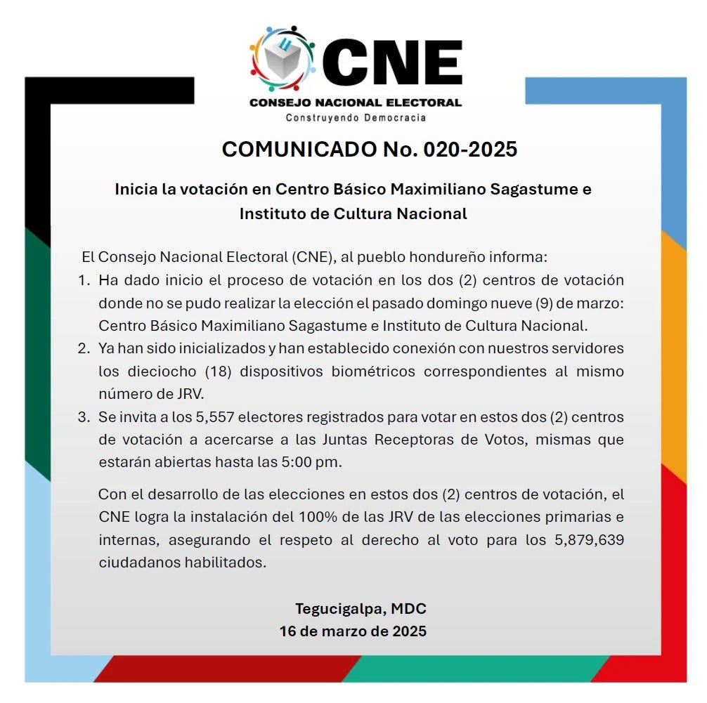 Comunicado del CNE