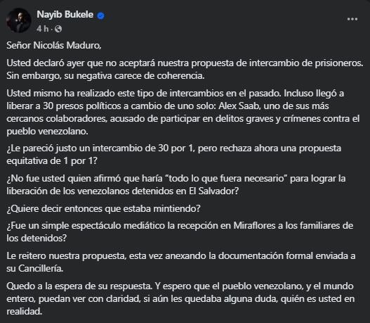 Bukele critica a Maduro