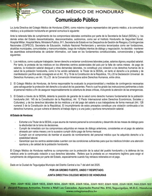 Comunicado emitido por el CMH