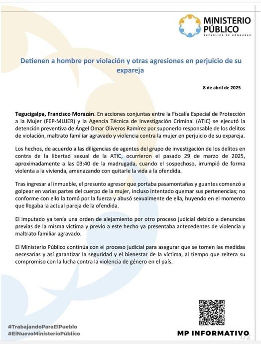 Comunicado emitido por el Ministerio Público