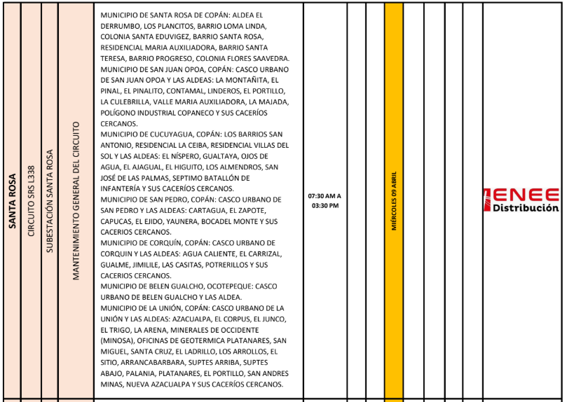 Cortes de energía 9 abril 2025