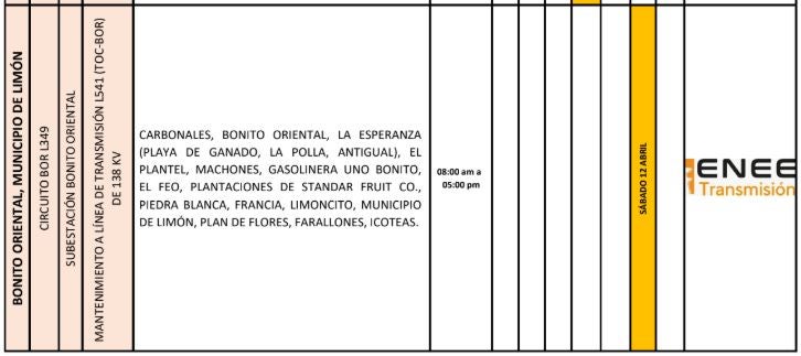 Cortes de energía Sábado 12 abril 2025 2