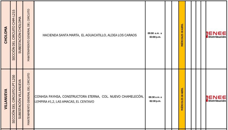Cortes de energía miércoles 30 de abril 3