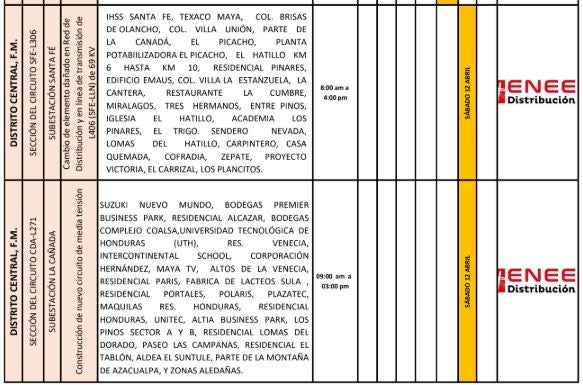 Cortes de energía sábado 12 abril 2025